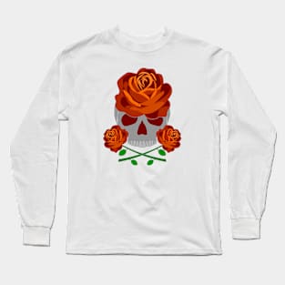 Orange Rose Skull Long Sleeve T-Shirt